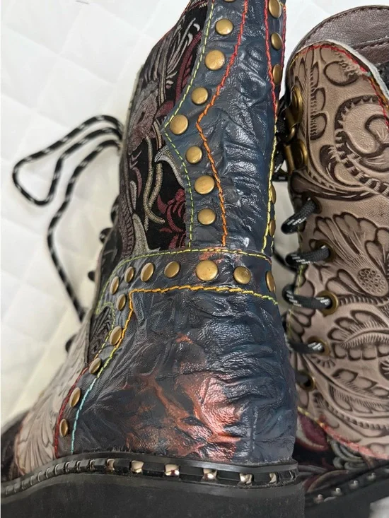 L'ATISTE Multicolor Embossed Lace-Up Combat Booties - Picture 10 of 12